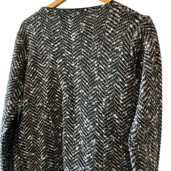 Black & White Herringbone Open Mid Weight Wool Blend Open Cardigan M - Picture 4 of 8